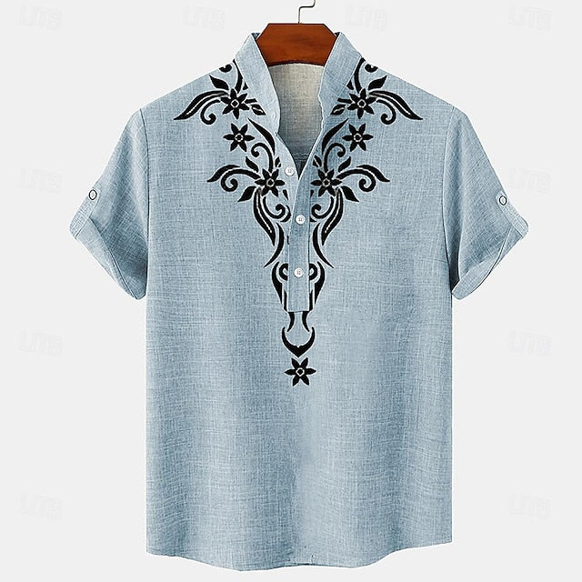 Shirts Men's Vintage Henley Linen Shirt Retro