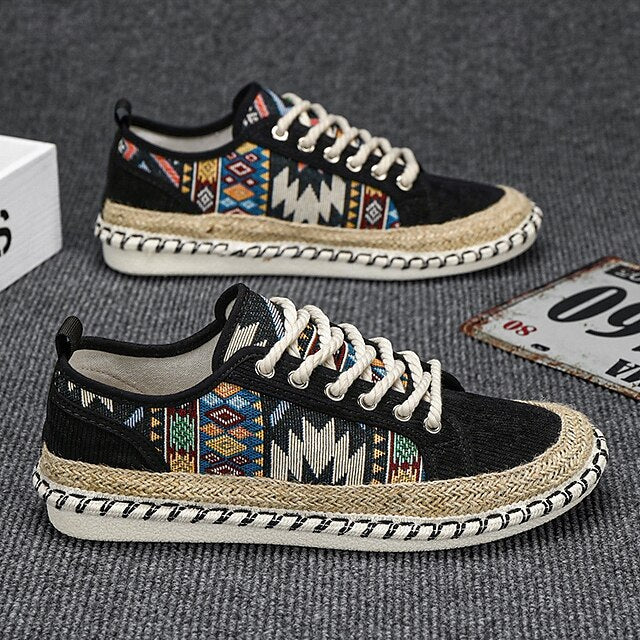 Casual with and Jute Men's Print Tribal Sneakers Canvas