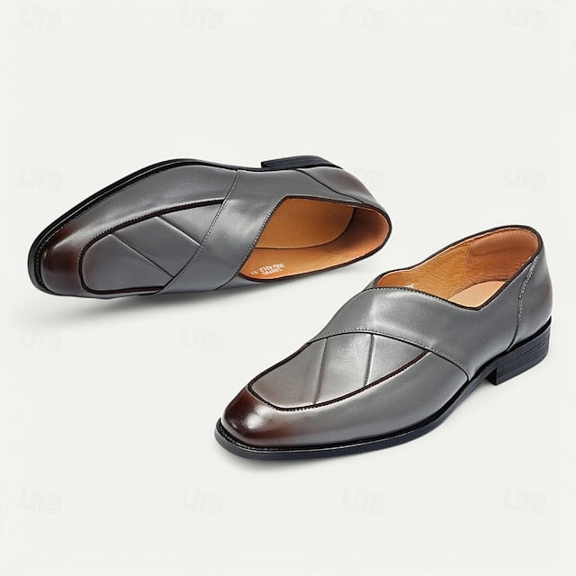 Loafers Men's Slip-On Strap - Cross Handmade Gray Leather