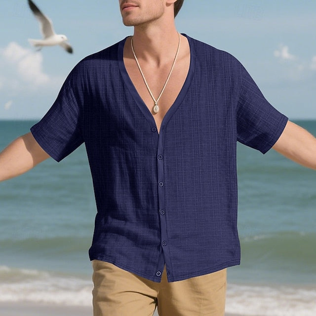 Up Summer Button Casual Beach Shirt Men's