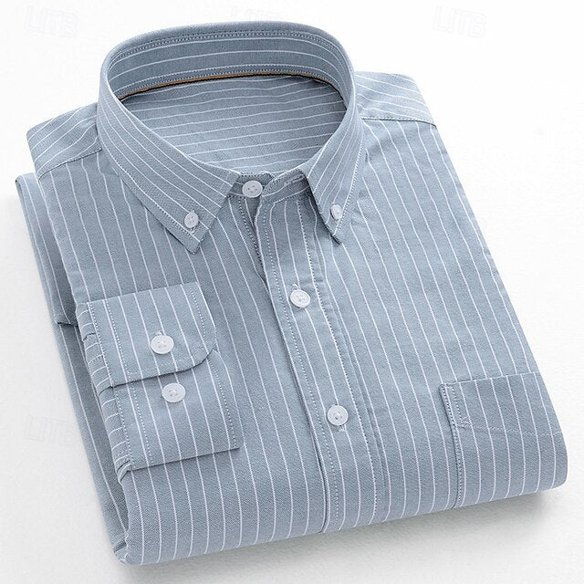 Down Long-Sleeve Button Men's Shirts Dress Striped