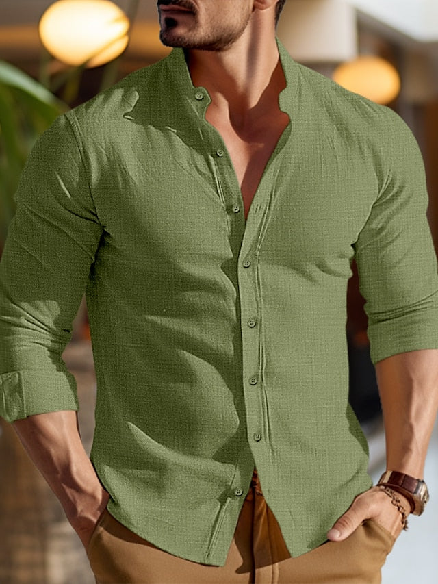 Shirt Men's Mandarin Collar Linen Chinese