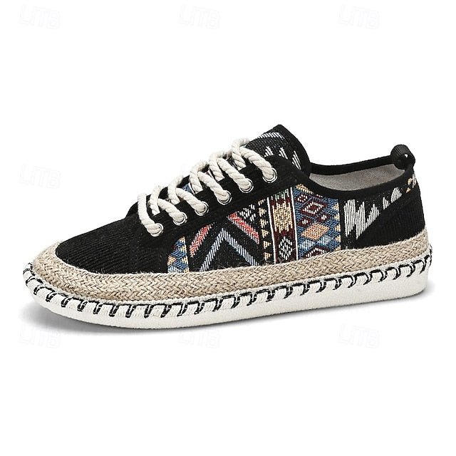 Casual with and Jute Men's Print Tribal Sneakers Canvas