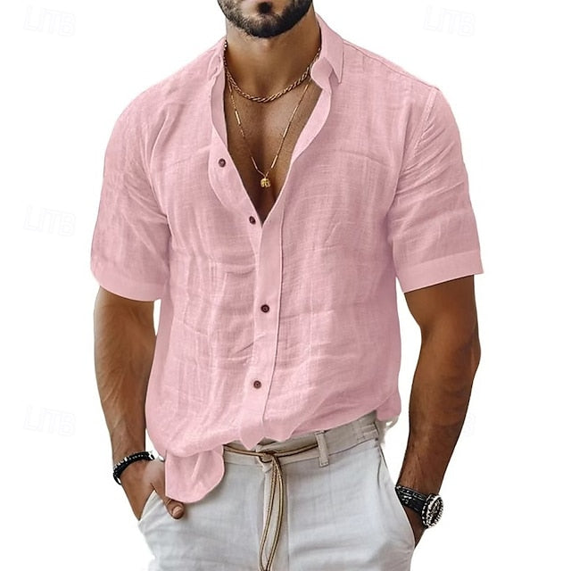 Button Shirt Up Casual Linen Cotton Men's