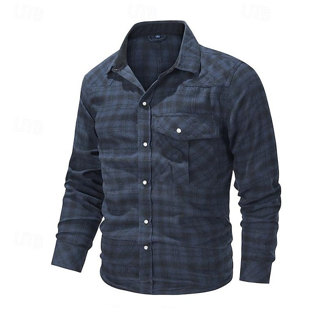 Shirt Casual Up Men's Button Plaid