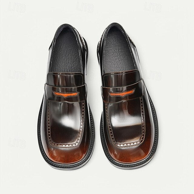 Black Men's Decorative Cowhide Premium Slip-On Loafers with