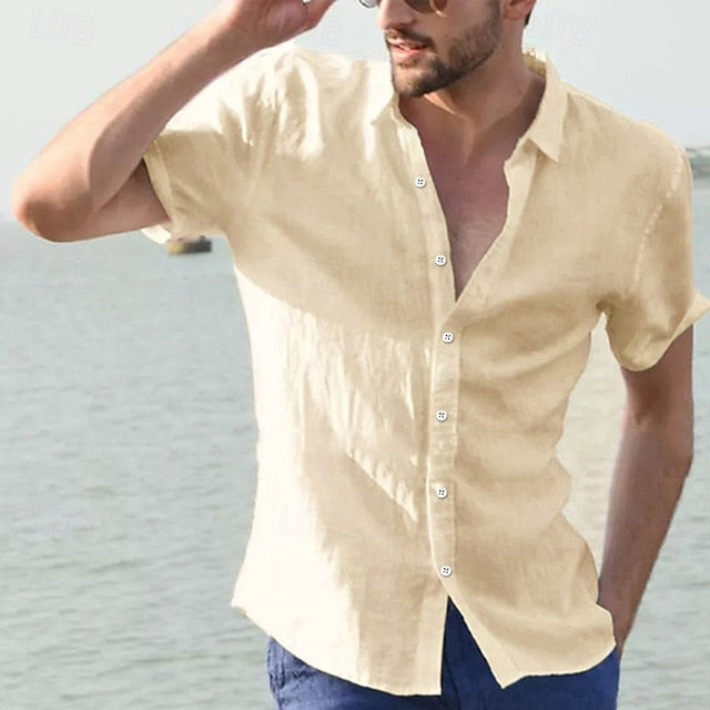 Summer Up Linen Wear Shirt Button Men's Beach