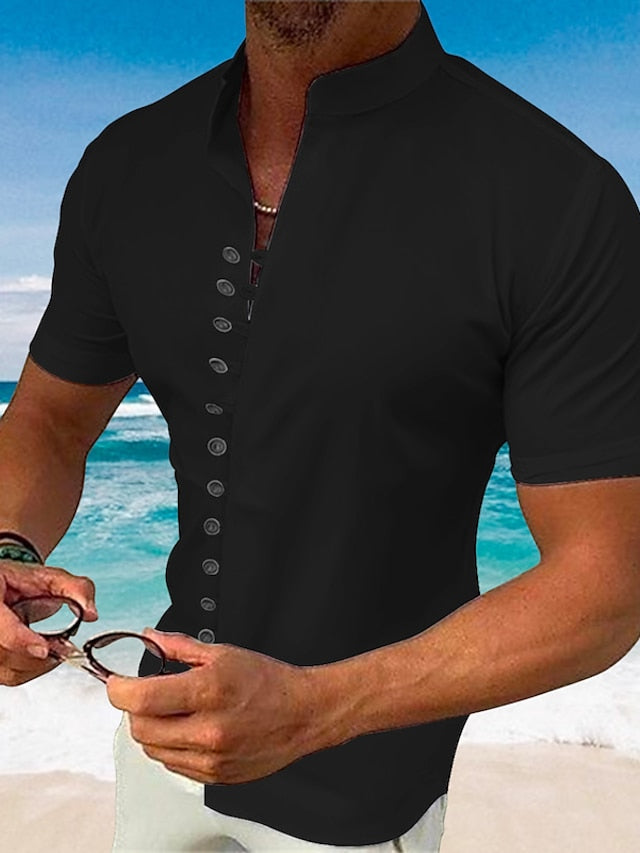 Shirt Casual Summer Up Button Wear Beach Men's