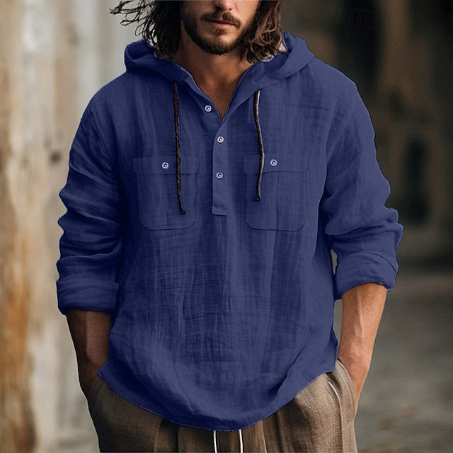 Shirt Hooded Men's Linen Summer Beach