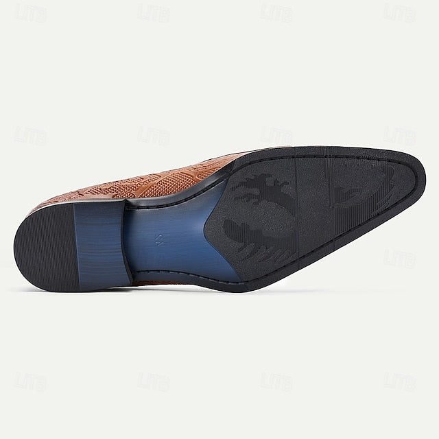 Black Men's Decorative Cowhide Premium Slip-On Loafers with