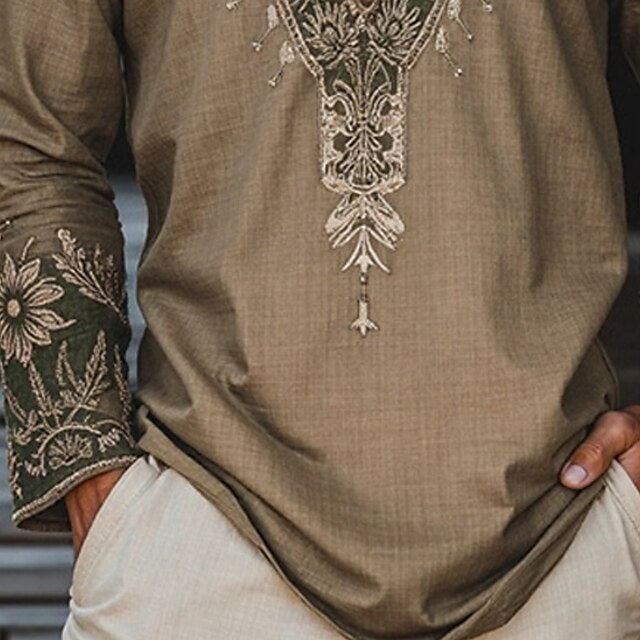 Summer Linen Men's Collar Band Shirt