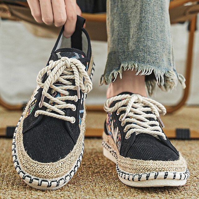 Casual with and Jute Men's Print Tribal Sneakers Canvas