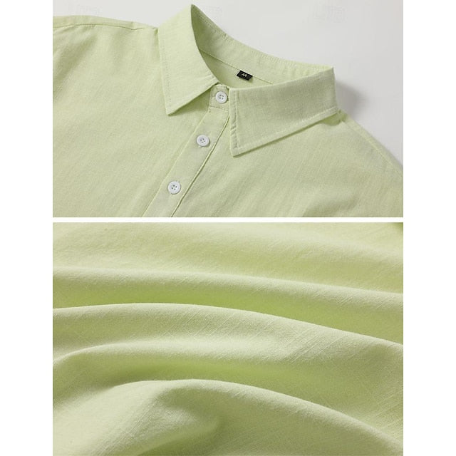 Men's Linen Wear Shirt Button Beach Summer Up