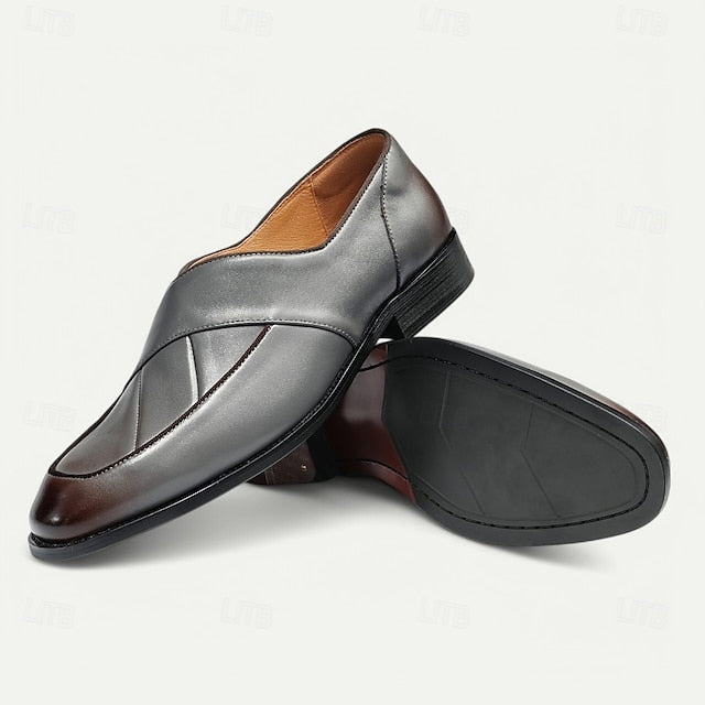 Loafers Men's Slip-On Strap - Cross Handmade Gray Leather