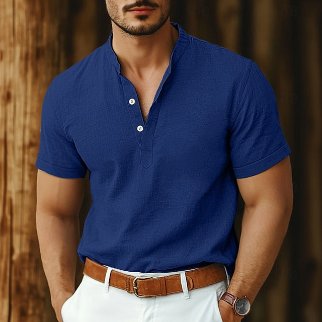 Collar Linen Shirt Popover Men's Band