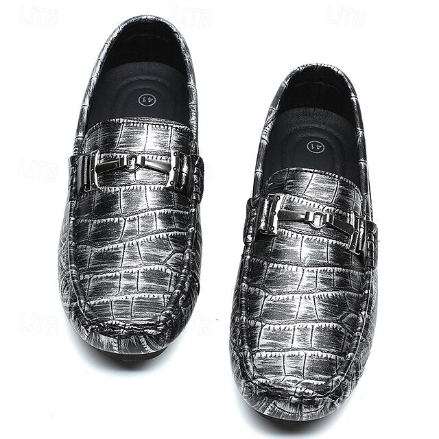 Pattern Leather Faux - Purple Crocodile Men's Loafers
