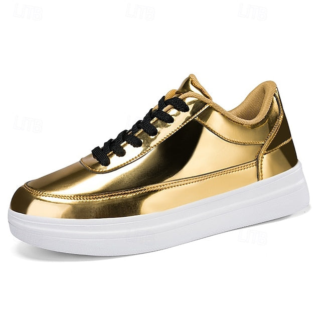 Stylish Gold Sneakers Low-Top – Men's Lace-Up Metallic