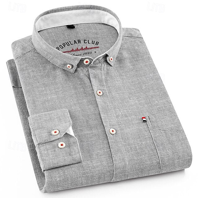 Shirt Button Linen Men's Casual Plain Up