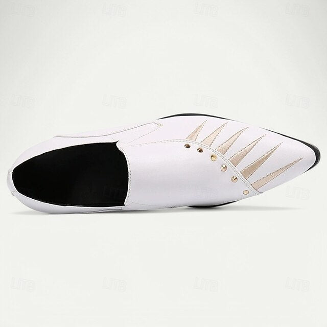 Cowhide Men's Premium with Loafers Studded White Slip-On