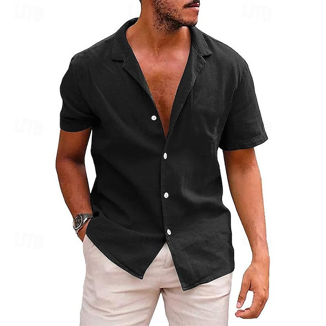 Shirt Men's Cotton Casual Linen White