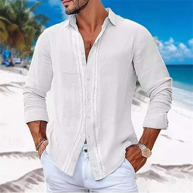 Casual Cotton Men's Button Up Shirt Linen