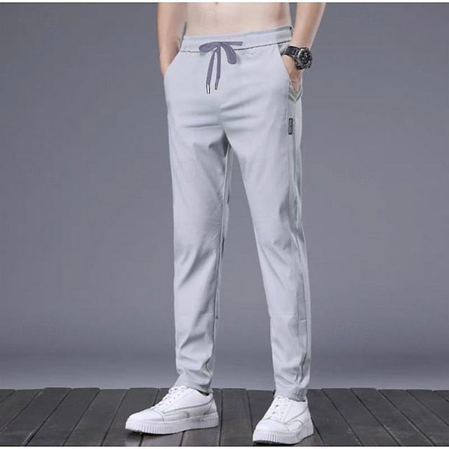 Drawstring Elastic Pants Trousers Waist Casual Solid Men's