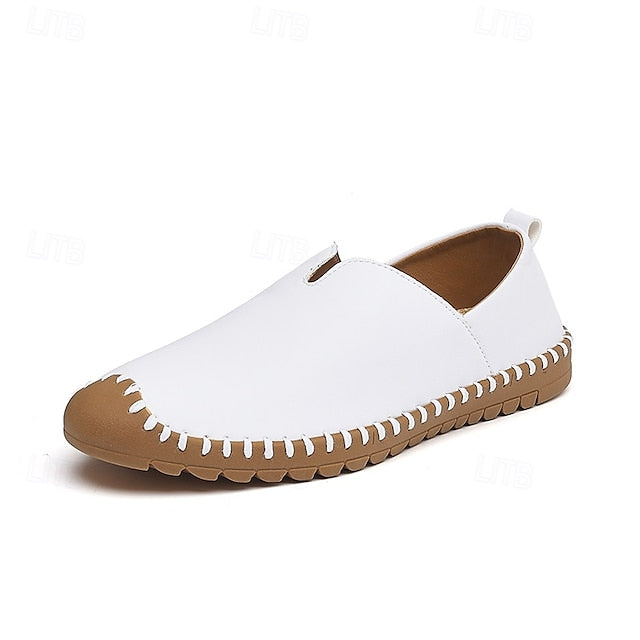 White Faux with Slip-On Casual Men's – Sneakers Leather