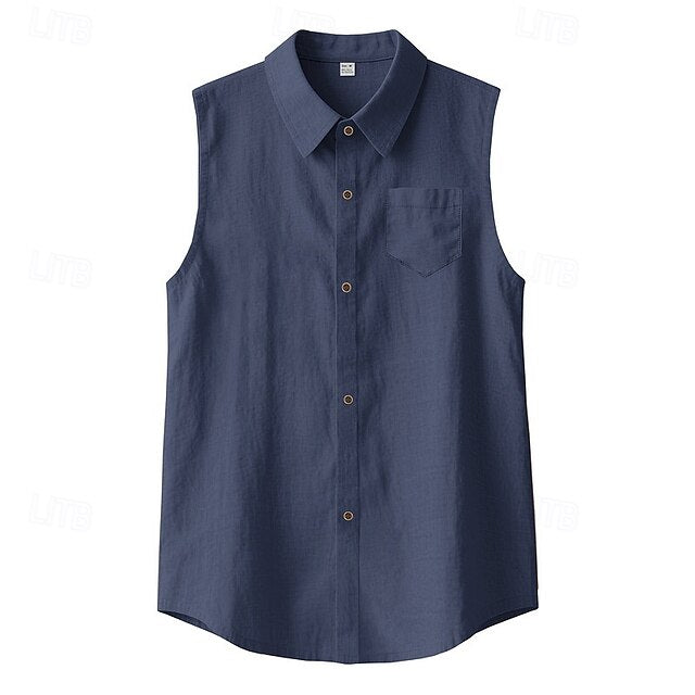 Linen Sleeveless Wear Men's Summer Beach Shirt