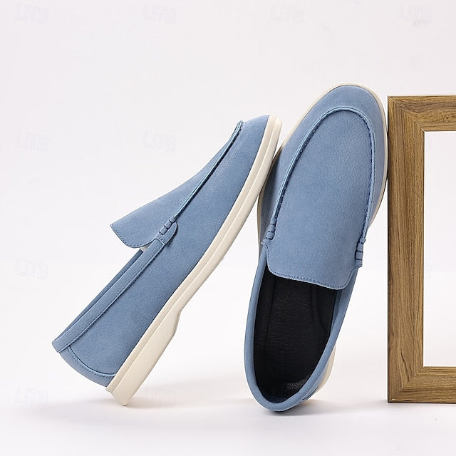 Slip-On Breathable Men's Faux – Casual Light Blue Loafers