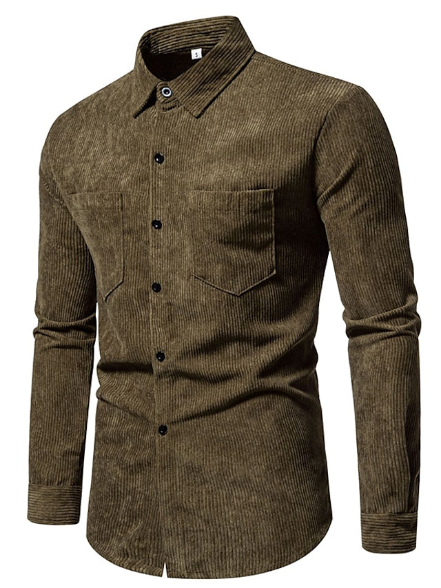 Men's Shirt Yellow Pink Black Corduroy Casual