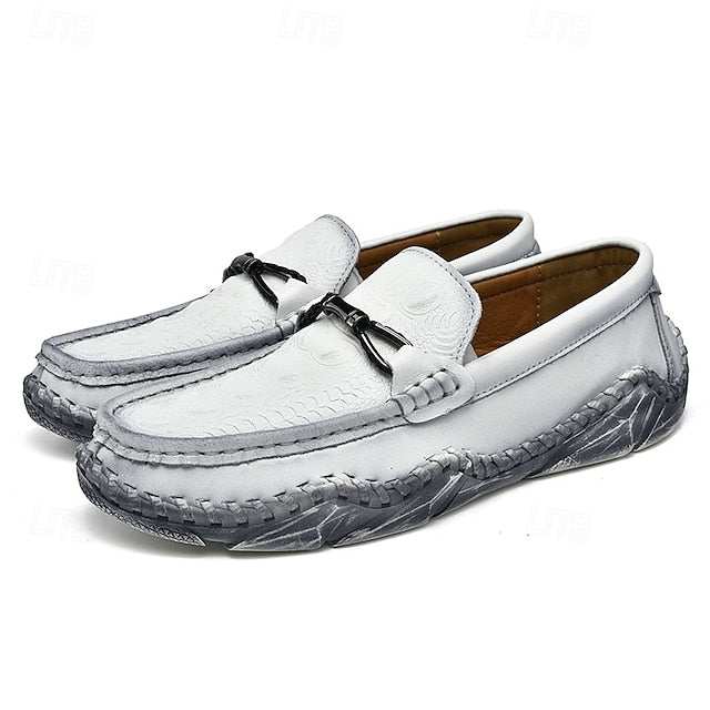 Faux - with Leather Detail Men's White Moccasins Tassel