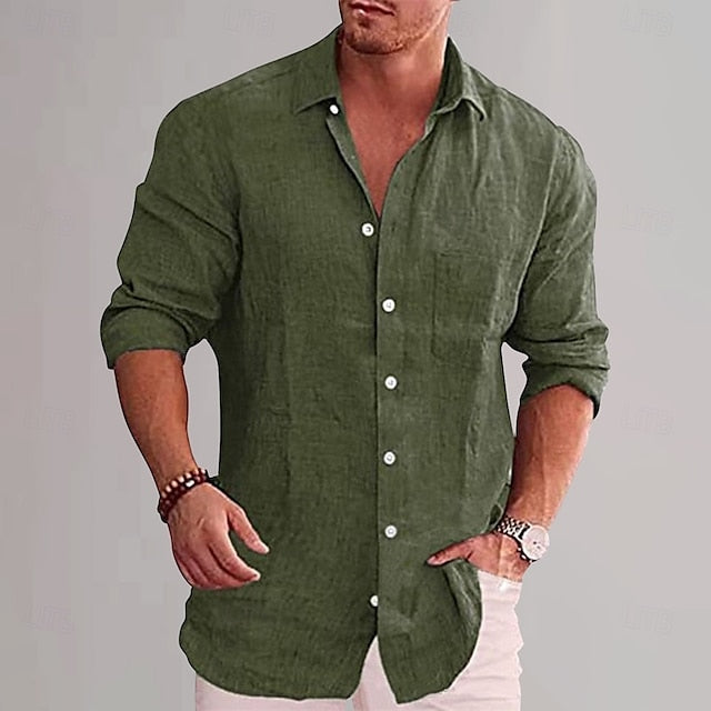 Wine Shirt Cotton Plain Men's Linen Black White Vacation