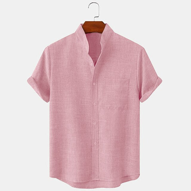 Linen Men's Casual Up Shirt Cotton Button