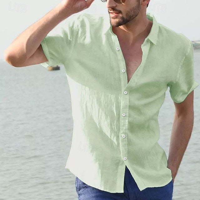 Summer Up Linen Wear Shirt Button Men's Beach