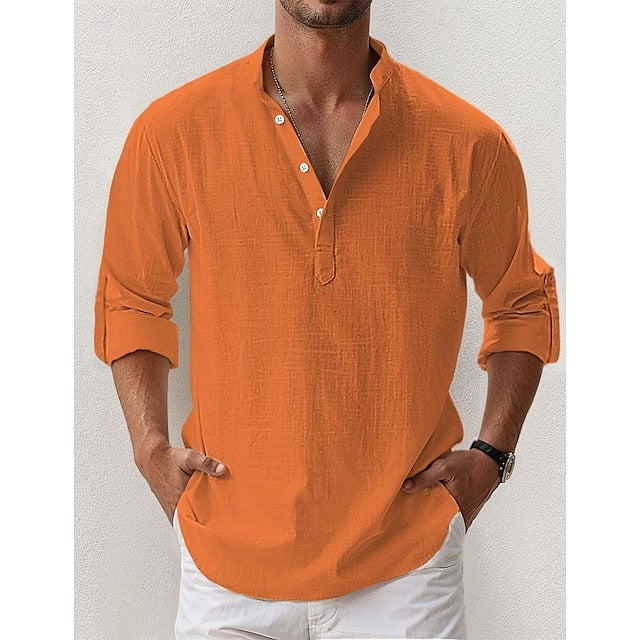 Band Linen Collar Popover Shirt Summer Men's
