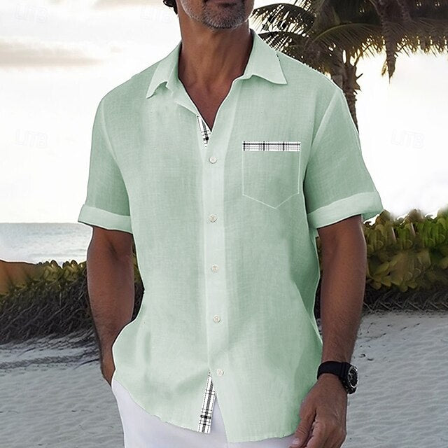 Men's Shirt Beach Button Up Wear Summer Linen