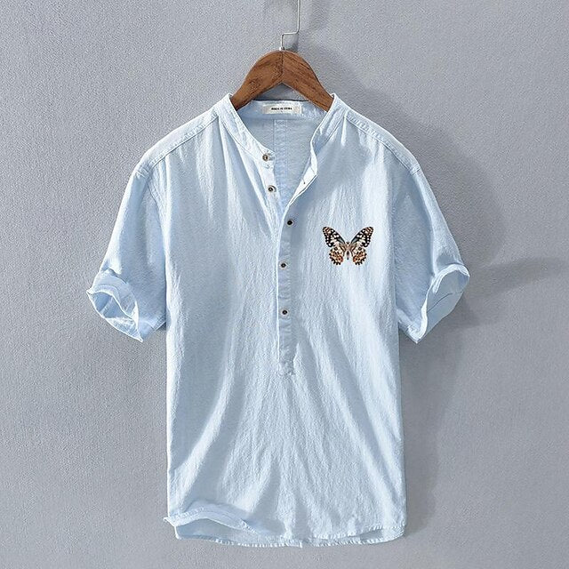Shirt White Linen Chinese Men's Cotton
