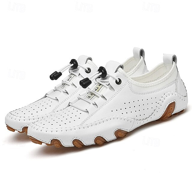 Shoes Casual Perforated with Men's White Hand-Stitched