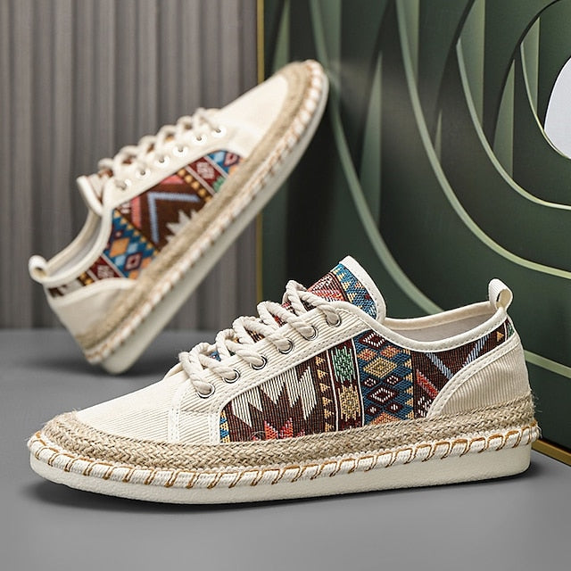 Casual with and Jute Men's Print Tribal Sneakers Canvas