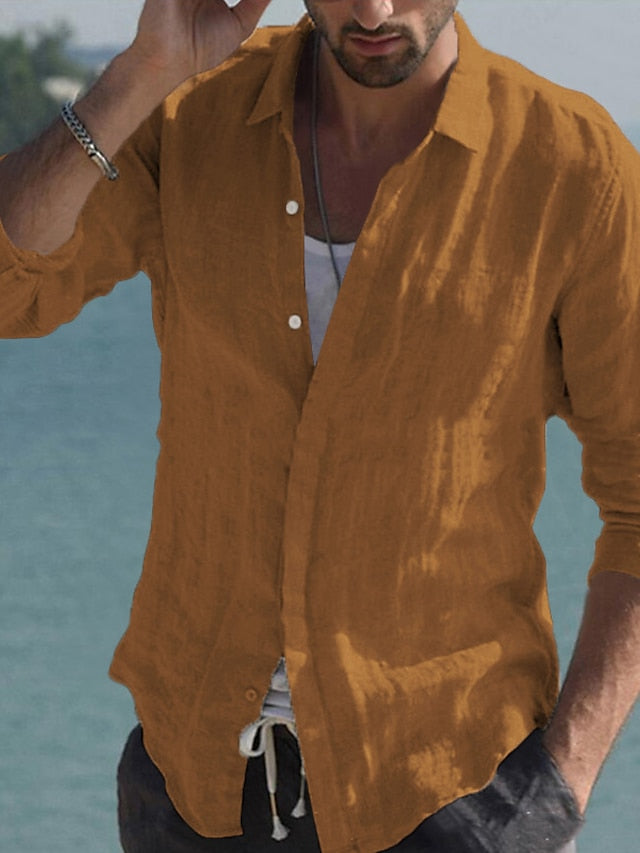 Button Linen Up Wear Shirt Men's Beach Summer