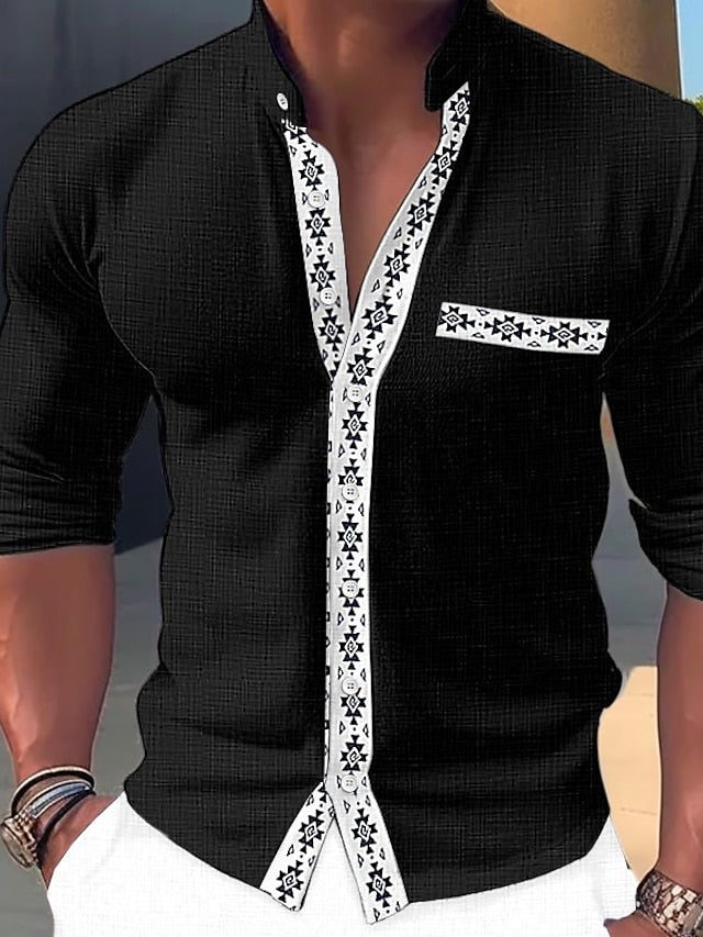 Shirt Men's Band Summer Collar Linen