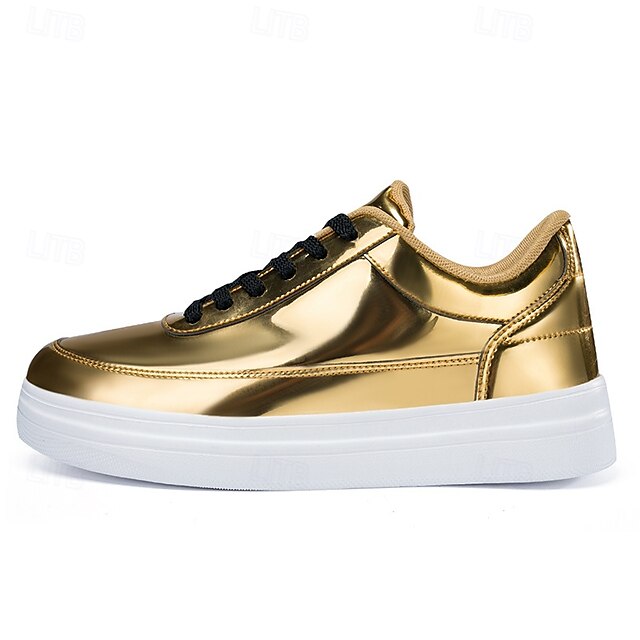 Stylish Gold Sneakers Low-Top – Men's Lace-Up Metallic