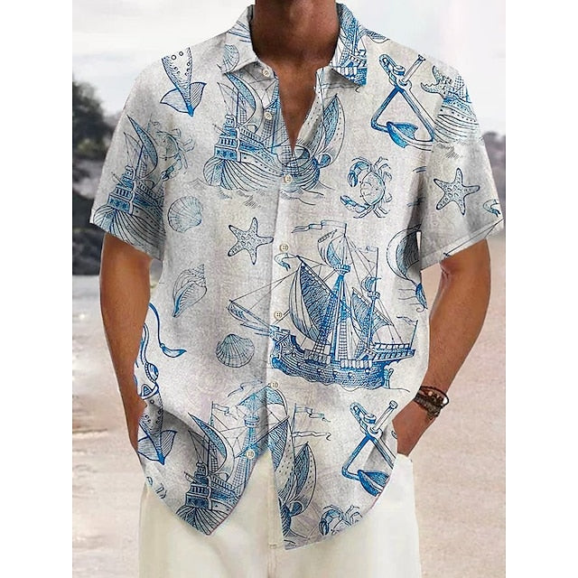Beach Hawaiian Men's Linen Shirt Summer