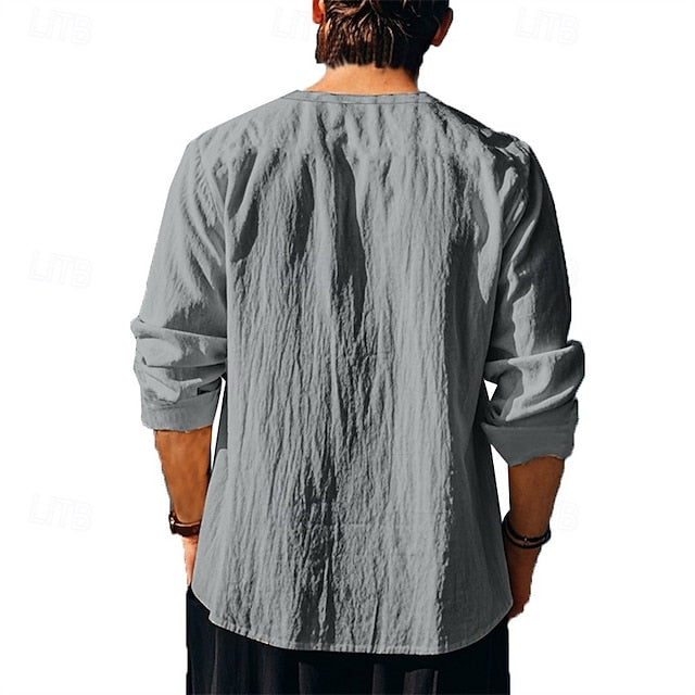 Linen Block Casual Men's Color Hawaiian Shirt