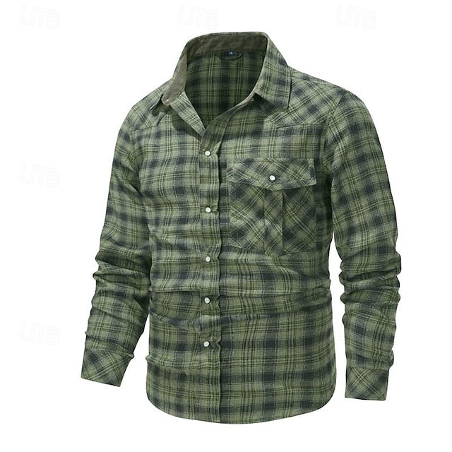 Shirt Casual Up Men's Button Plaid
