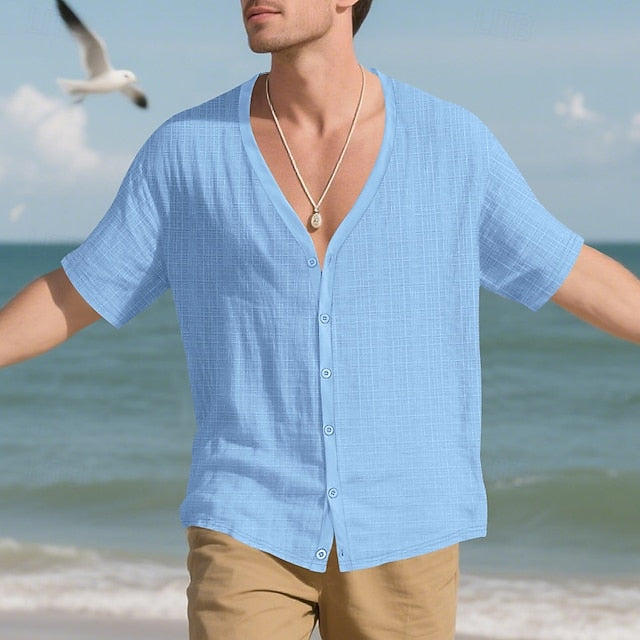 Up Summer Button Casual Beach Shirt Men's