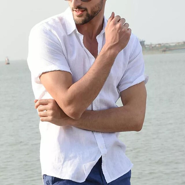 Summer Up Linen Wear Shirt Button Men's Beach