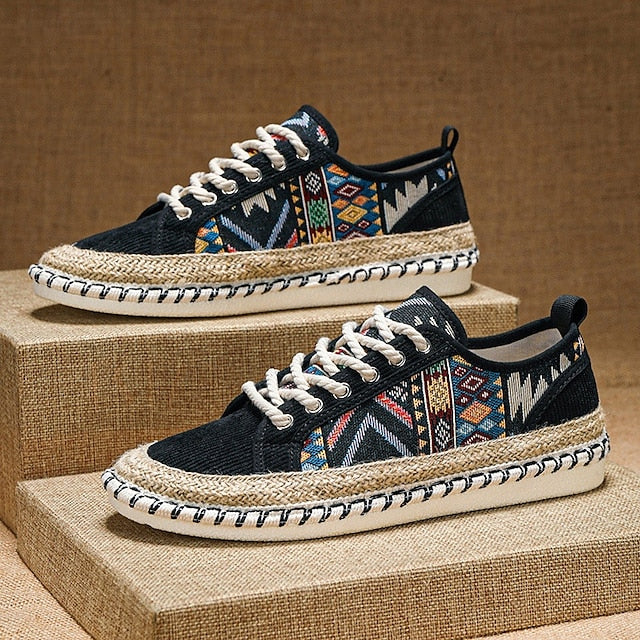 Casual with and Jute Men's Print Tribal Sneakers Canvas