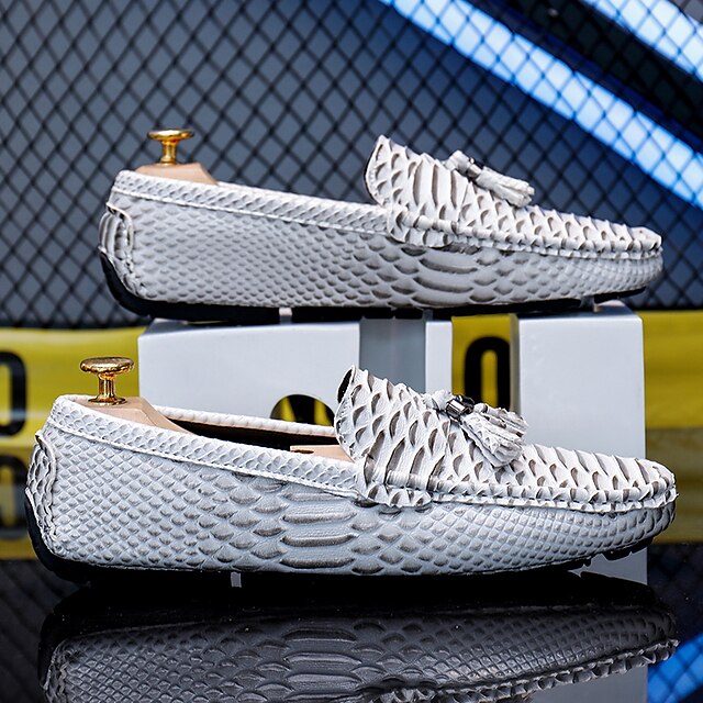 – Printed Loafers Casual White Men's Lightweight Slip-On