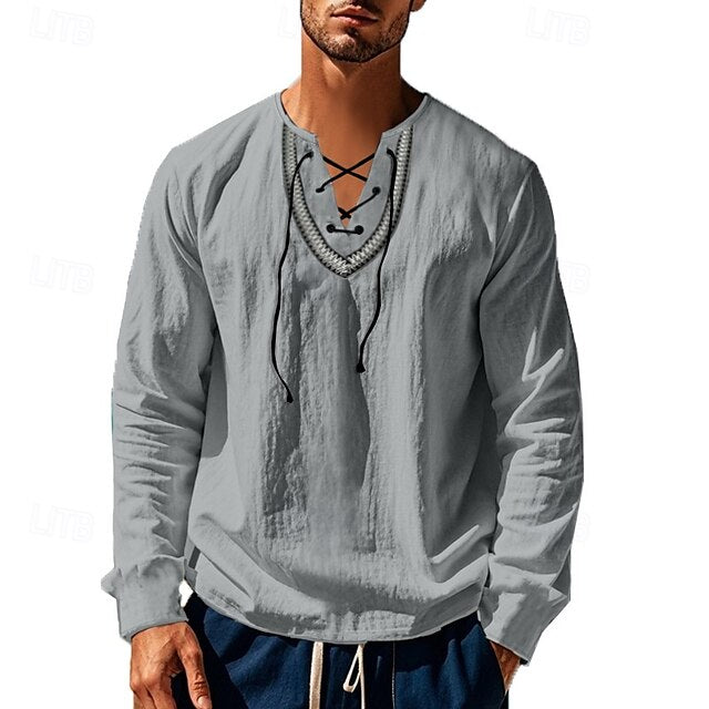 Linen Block Casual Men's Color Hawaiian Shirt